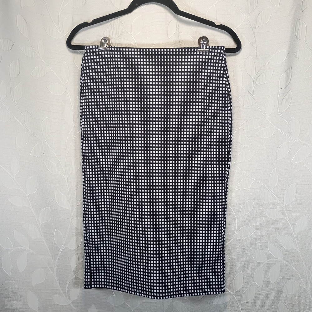 Old Navy Women XS Petite Black and White Grid Check Pencil Skirt Stretch Knit